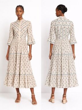 Daydreams Ivory Floral Prairie Dress Tiered Midi Cottagecore Romantic S